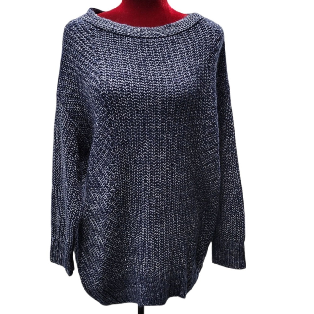Lou & Grey LOFT NWTCozy Knit Boat Neck Sweater Pullover Blue Oversized SM E407